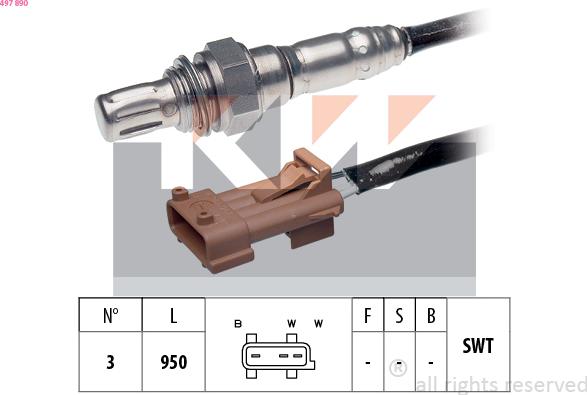 KW 497 890 - Лямбда-зонд, датчик кислорода autospares.lv