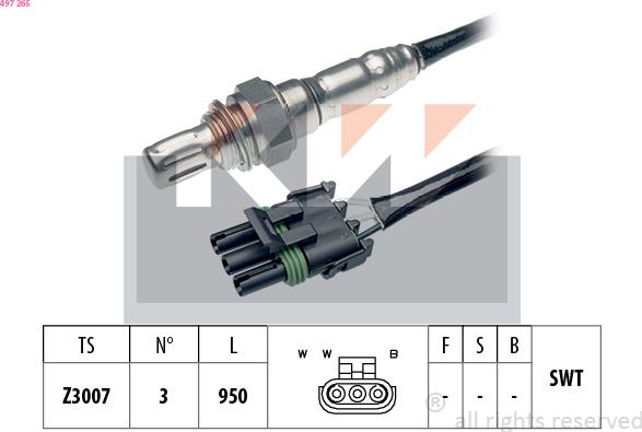 KW 497 265 - Лямбда-зонд, датчик кислорода autospares.lv