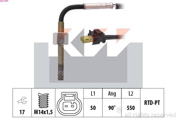 KW 422 091 - Датчик, температура выхлопных газов autospares.lv