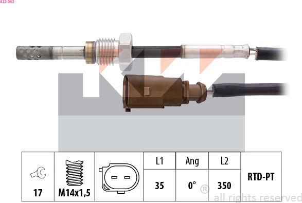 KW 422 063 - Датчик, температура выхлопных газов autospares.lv