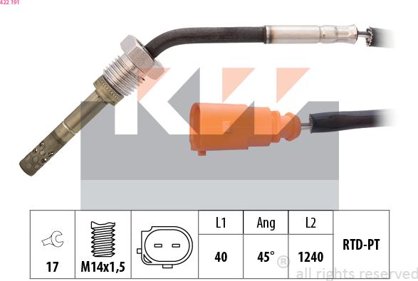 KW 422 191 - Датчик, температура выхлопных газов autospares.lv