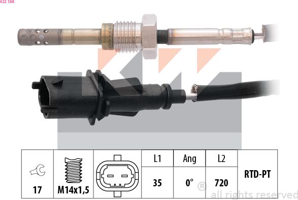 KW 422 188 - Датчик, температура выхлопных газов autospares.lv