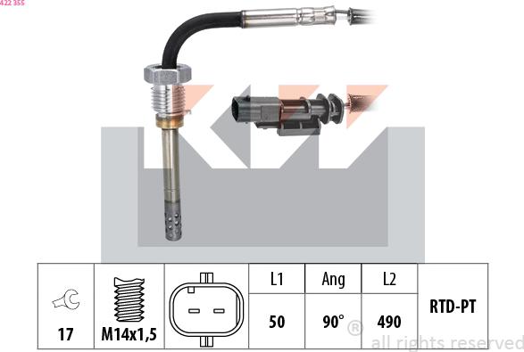 KW 422 355 - Датчик, температура выхлопных газов autospares.lv