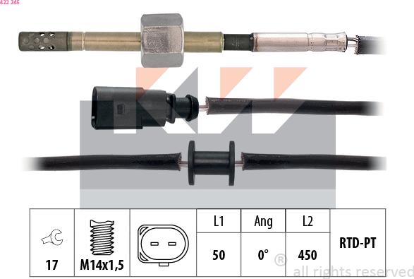 KW 422 245 - Датчик, температура выхлопных газов autospares.lv