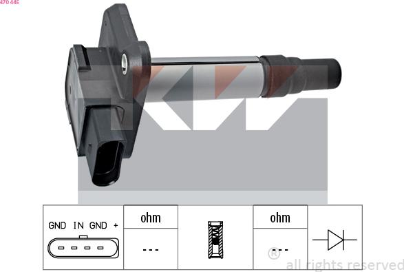 KW 470 445 - Катушка зажигания autospares.lv