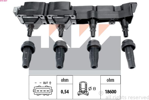 KW 470 407 - Катушка зажигания autospares.lv