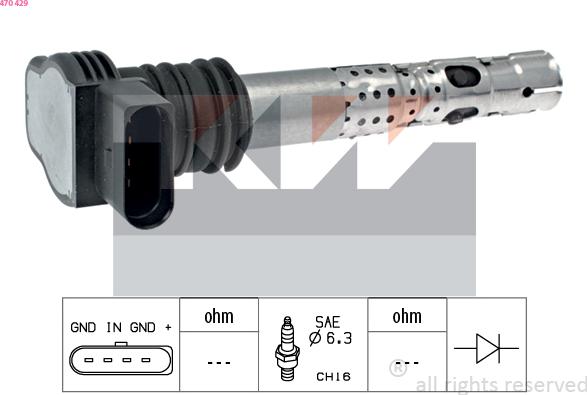 KW 470 429 - Катушка зажигания autospares.lv