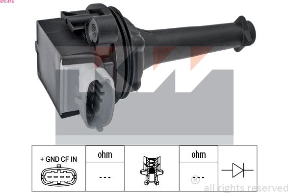 KW 470 478 - Катушка зажигания autospares.lv