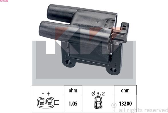 KW 470 580 - Катушка зажигания autospares.lv