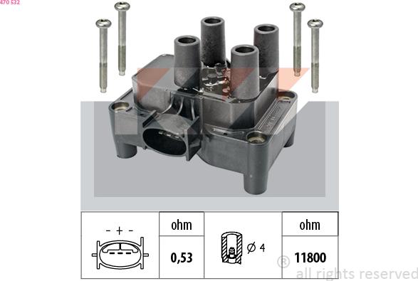 KW 470 532 - Катушка зажигания autospares.lv