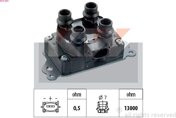 KW 470 364 - Катушка зажигания autospares.lv