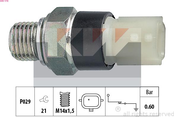 KW 500 178 - Датчик, давление масла autospares.lv