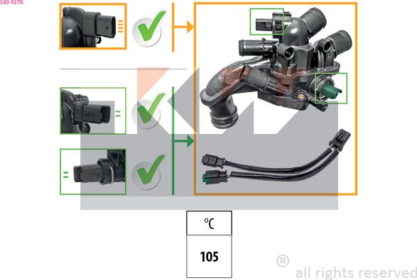 KW 580 927K - Термостат охлаждающей жидкости / корпус autospares.lv