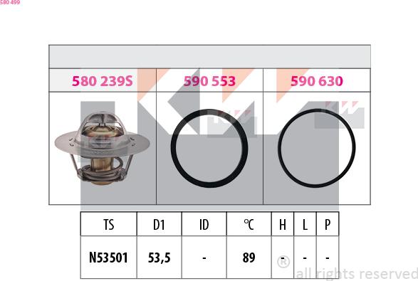 KW 580 499 - Термостат охлаждающей жидкости / корпус autospares.lv