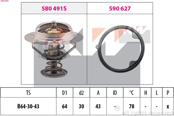 KW 580 491 - Термостат охлаждающей жидкости / корпус autospares.lv