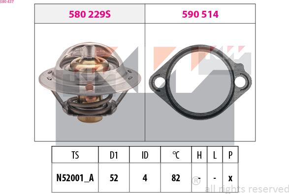 KW 580 437 - Термостат охлаждающей жидкости / корпус autospares.lv