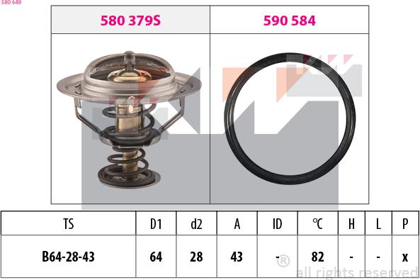 KW 580 649 - Термостат охлаждающей жидкости / корпус autospares.lv