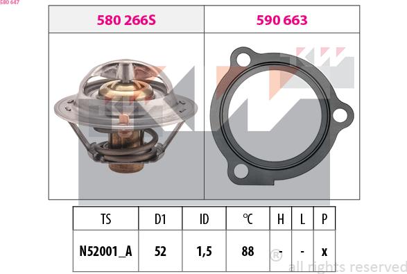 KW 580 647 - Термостат охлаждающей жидкости / корпус autospares.lv