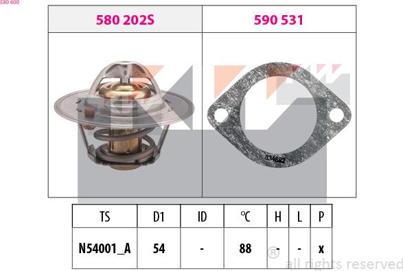 KW 580 600 - Термостат охлаждающей жидкости / корпус autospares.lv