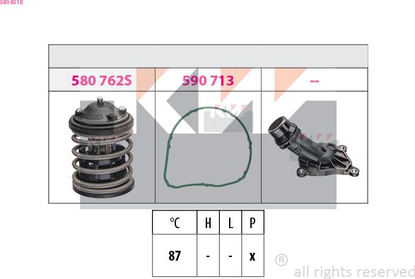 KW 580 851K - Термостат охлаждающей жидкости / корпус autospares.lv