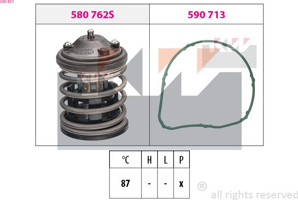 KW 580 851 - Термостат охлаждающей жидкости / корпус autospares.lv