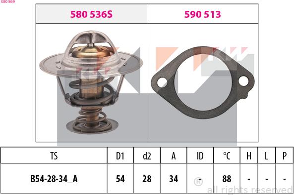 KW 580 869 - Термостат охлаждающей жидкости / корпус autospares.lv