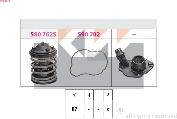 KW 580 827K - Термостат охлаждающей жидкости / корпус autospares.lv