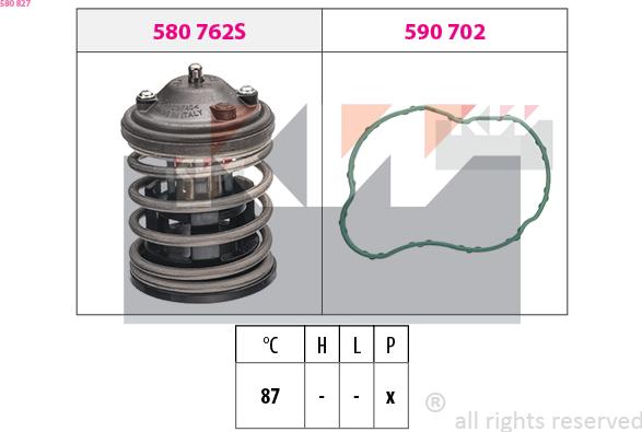 KW 580 827 - Термостат охлаждающей жидкости / корпус autospares.lv