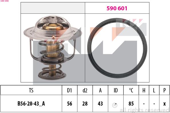 KW 580 398 - Термостат охлаждающей жидкости / корпус autospares.lv