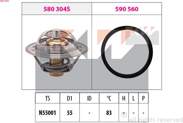 KW 580 304 - Термостат охлаждающей жидкости / корпус autospares.lv