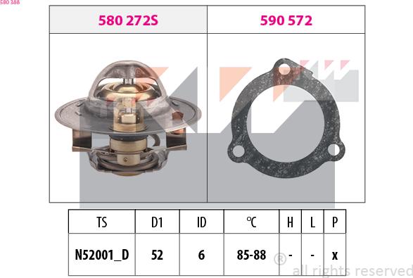 KW 580 388 - Термостат охлаждающей жидкости / корпус autospares.lv