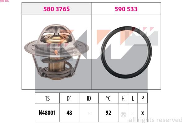 KW 580 376 - Термостат охлаждающей жидкости / корпус autospares.lv