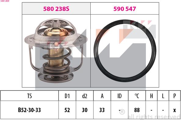 KW 580 269 - Термостат охлаждающей жидкости / корпус autospares.lv