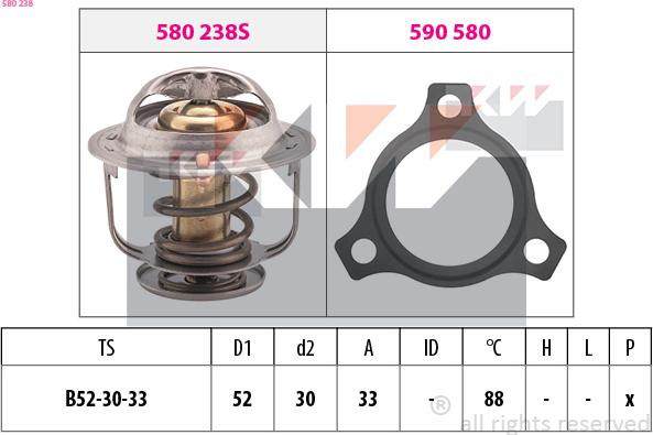 KW 580 238 - Термостат охлаждающей жидкости / корпус autospares.lv