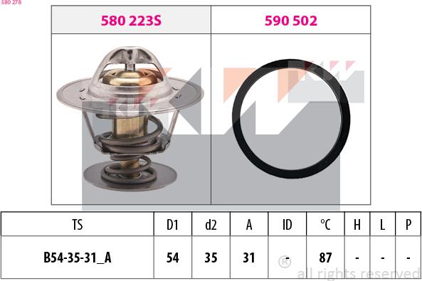 KW 580 278 - Термостат охлаждающей жидкости / корпус autospares.lv