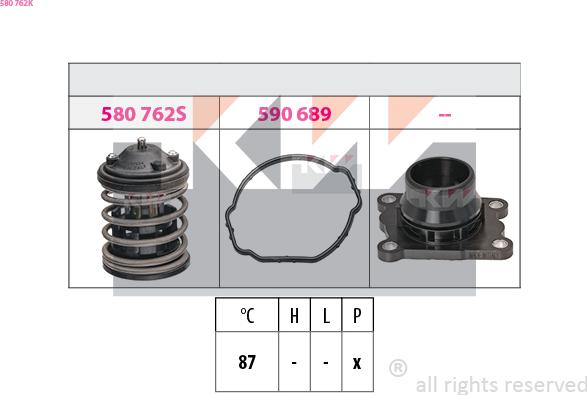 KW 580 762K - Термостат охлаждающей жидкости / корпус autospares.lv