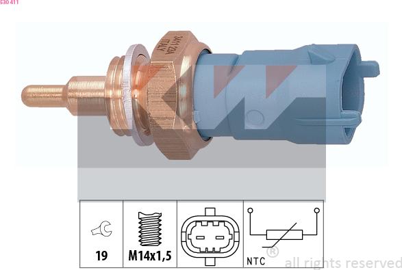 KW 530 411 - Датчик, температура охлаждающей жидкости autospares.lv