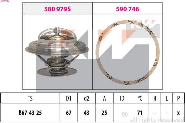 KW 579 942 - Термостат охлаждающей жидкости / корпус autospares.lv