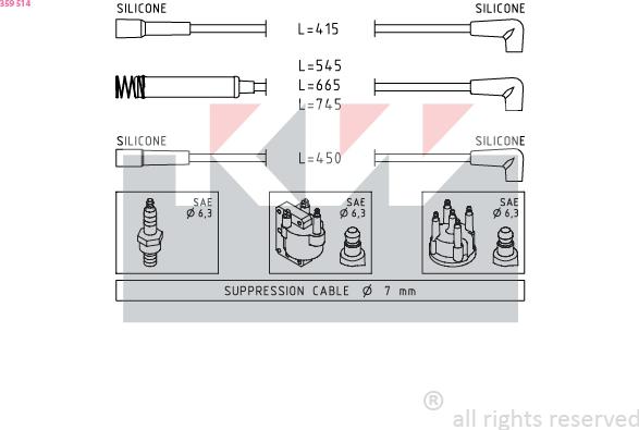 KW 359 514 - Комплект проводов зажигания autospares.lv