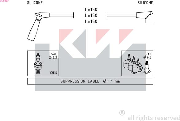 KW 358 007 - Комплект проводов зажигания autospares.lv