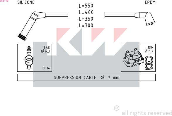 KW 358 119 - Комплект проводов зажигания autospares.lv