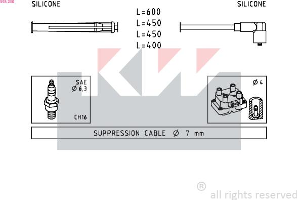 KW 358 230 - Комплект проводов зажигания autospares.lv