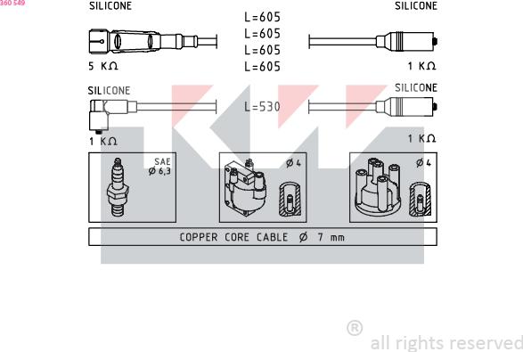 KW 360 549 - Комплект проводов зажигания autospares.lv