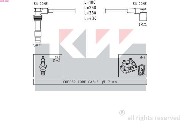 KW 360 562 - Комплект проводов зажигания autospares.lv