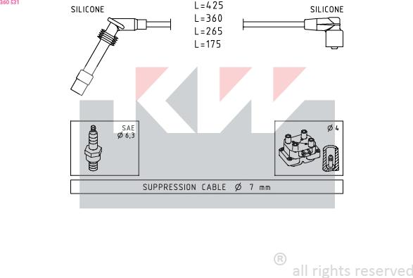 KW 360 531 - Комплект проводов зажигания autospares.lv