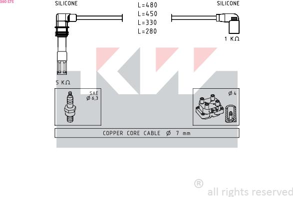 KW 360 575 - Комплект проводов зажигания autospares.lv