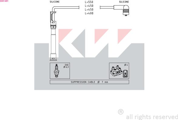 KW 360 681 - Комплект проводов зажигания autospares.lv