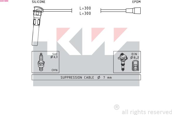 KW 360 889 - Комплект проводов зажигания autospares.lv