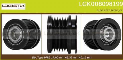 LGK LGK008098199 - Шкив генератора, муфта autospares.lv