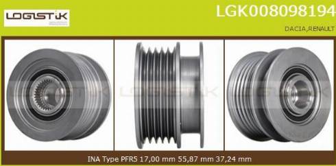 LGK LGK008098194 - Шкив генератора, муфта autospares.lv